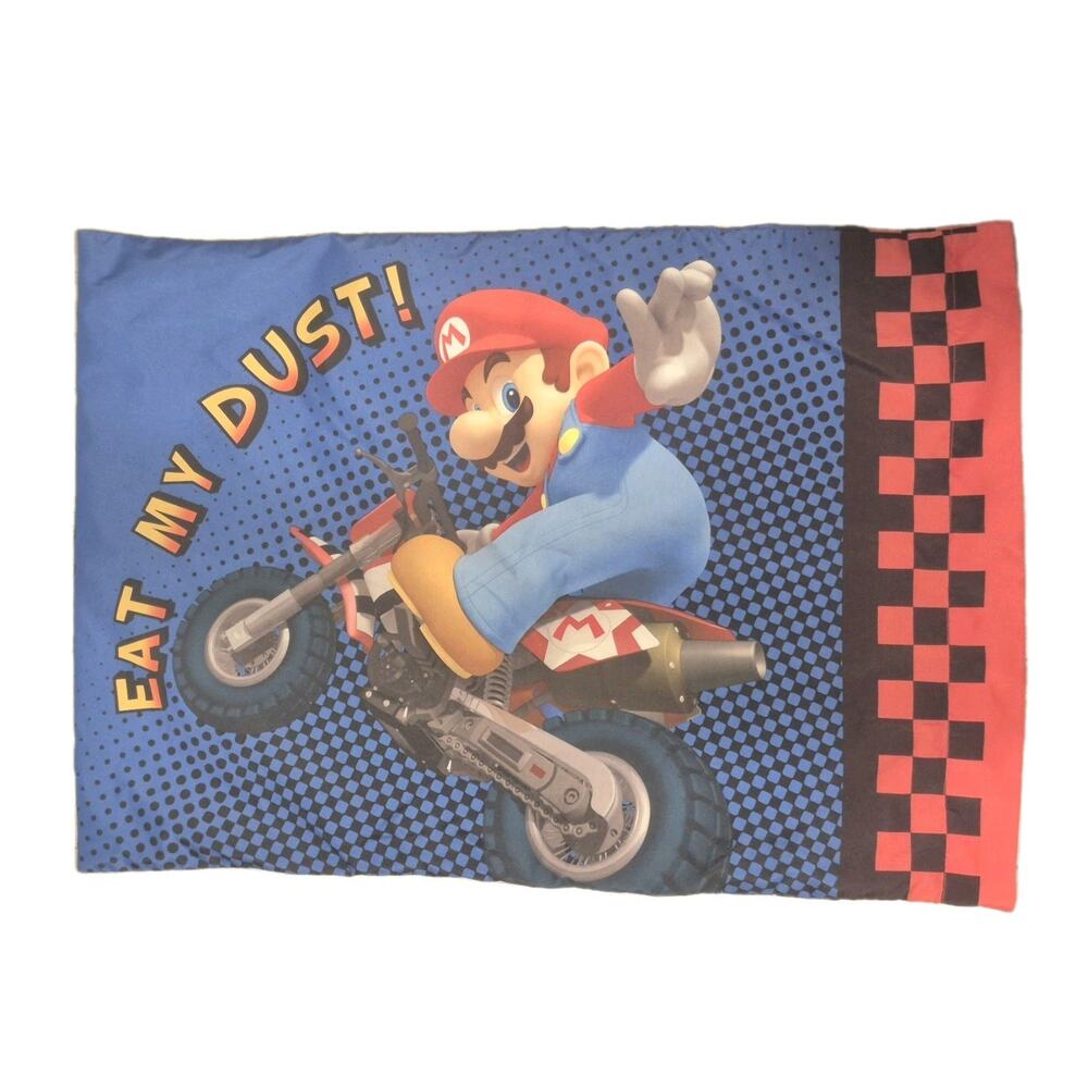 Nintendo MarioKart Pillowcase Mario Luigi Blue Red Black 29x20 Polyester